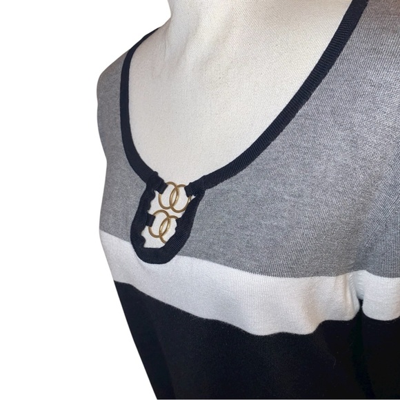 CABLE & GAUGE Color Block Knit Sweater Top w/Keyhole Detail BLK/WHT/GRAY Size 1X - Picture 3 of 7